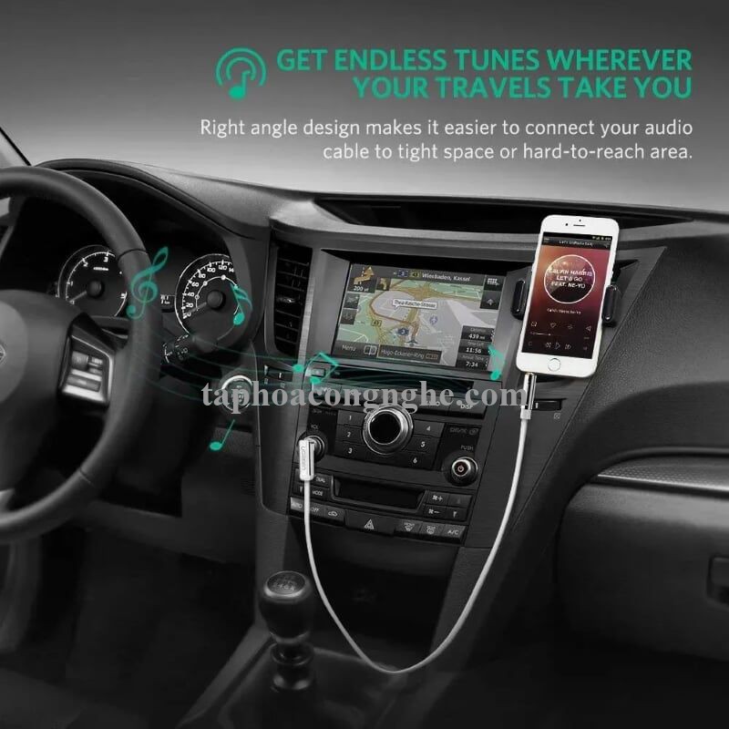 Ugreen 10760 3M Trắng Cáp âm thanh 2 đầu 3.5mm dương chữ L dây dẹt AV119 30010760